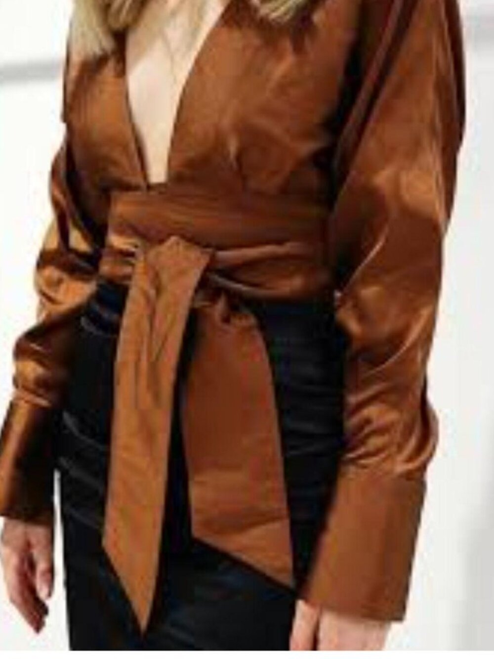 Manning Cartell Brown Silk Crop Wrap Top - Size 4, NWT